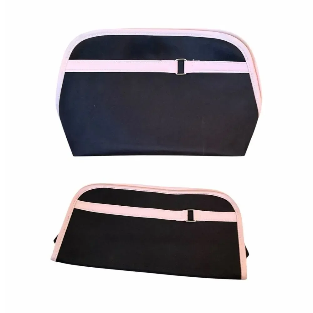 Lancome 2 Piece Makeup and Toiletry Zipper Travel Bags Case Pink Black New